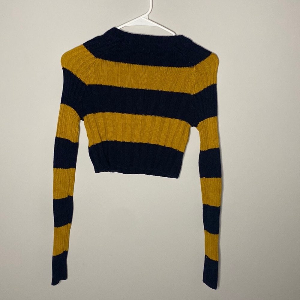 Urban Outfitters Cropped Navy and Gold Striped Sweater Size XS